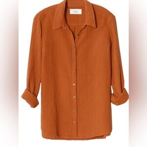 Xirena Top Shirt Womens Small Orange Button-Up Long Sleeve Cotton Gauze